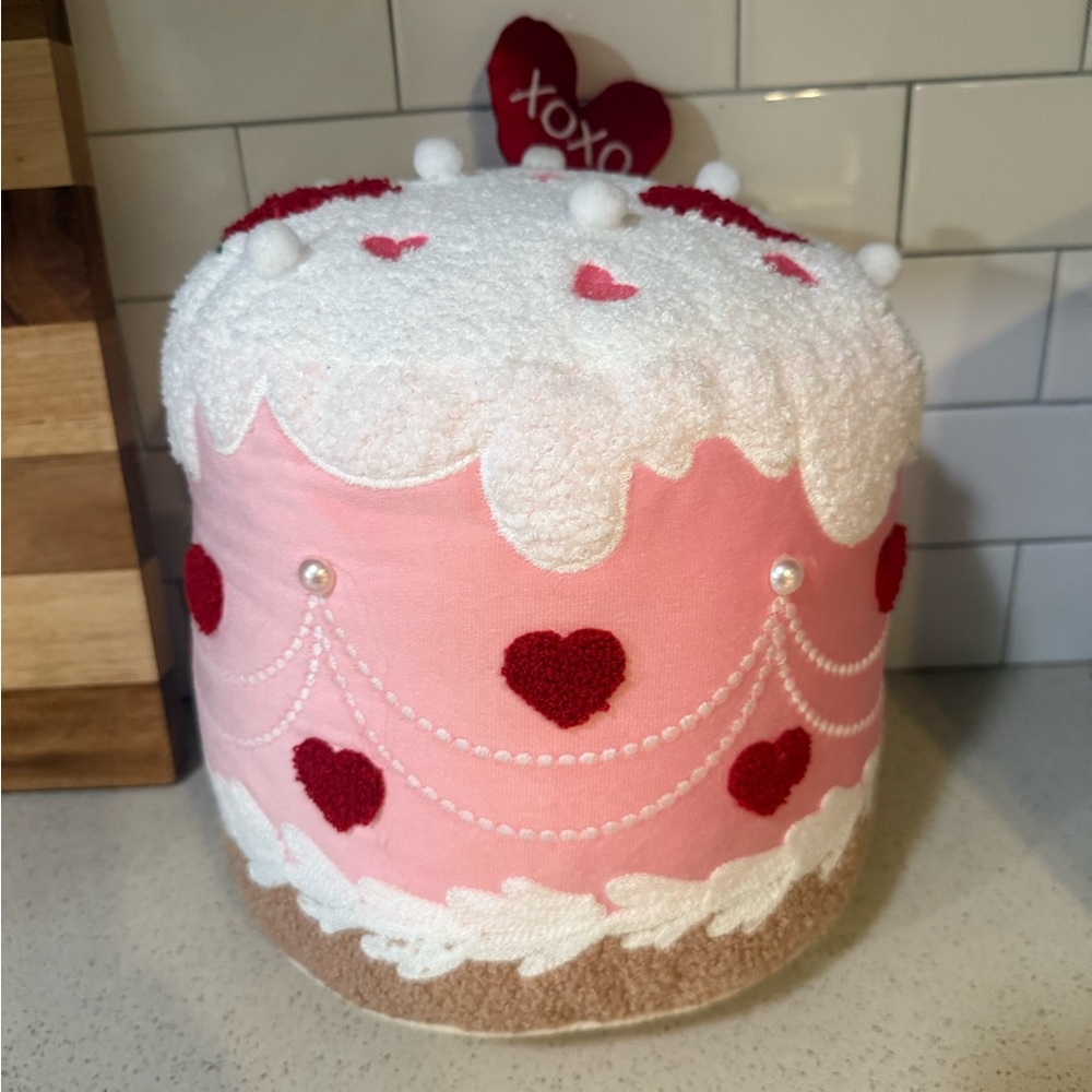 Pink and Red Heart Cake Pillow Valentines Decor